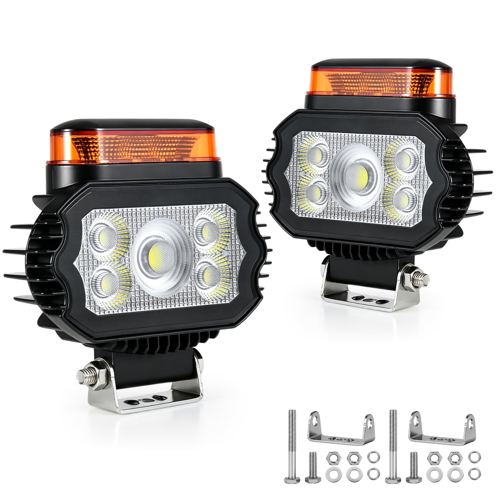 2-in-1 LED Arbeitsscheinwerfer 12V/24V Flutlicht mit Bernstein Warnlicht