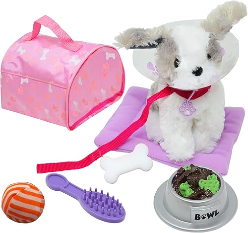 Juego de accesorios de peluche para cachorros, juego de juguetes para niños, incluye cama, portador, collar de perro de juguete y más, juguete para