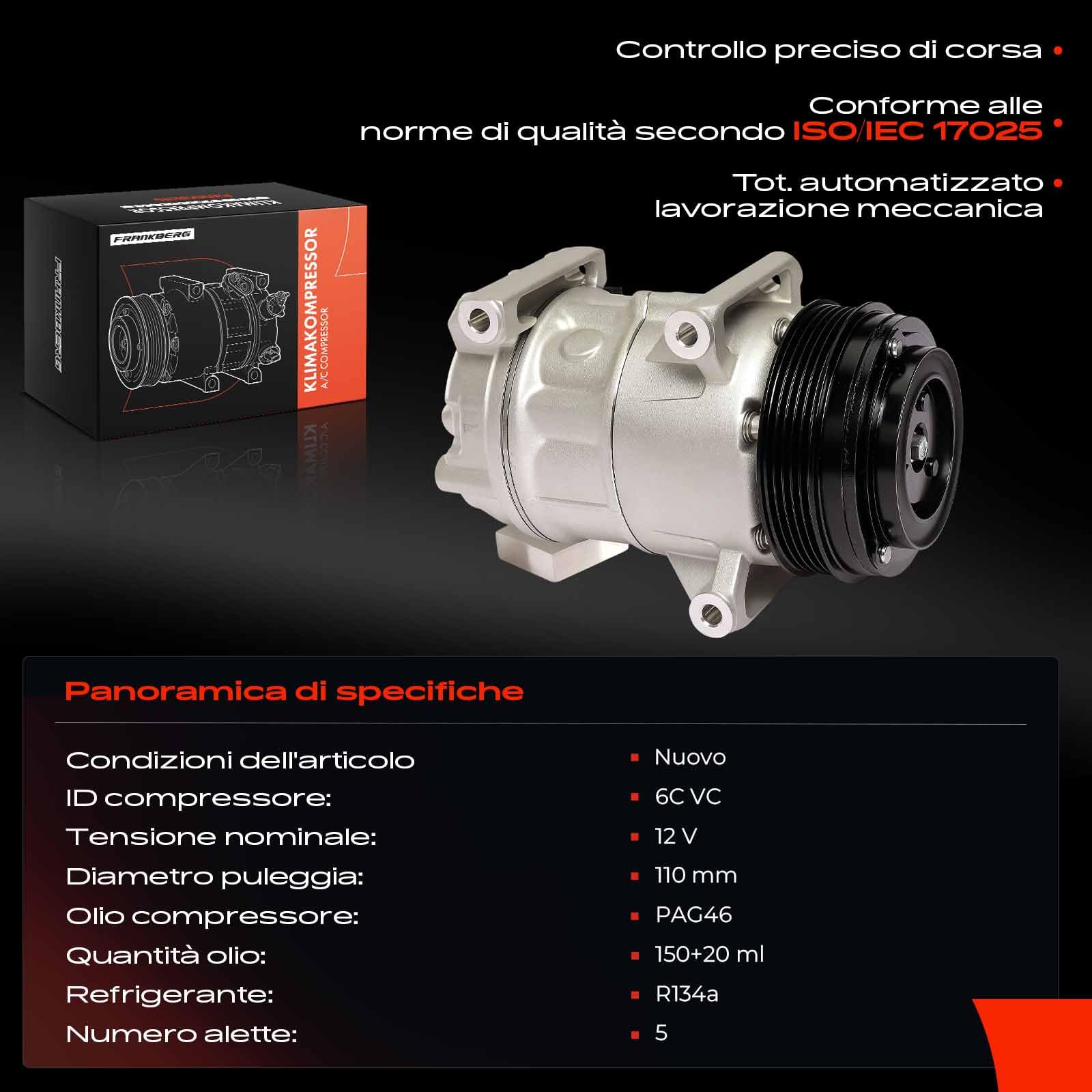 Frankberg Compressore aria condizionata con frizione Benzina Compatibile Renegade SUV 500X 334