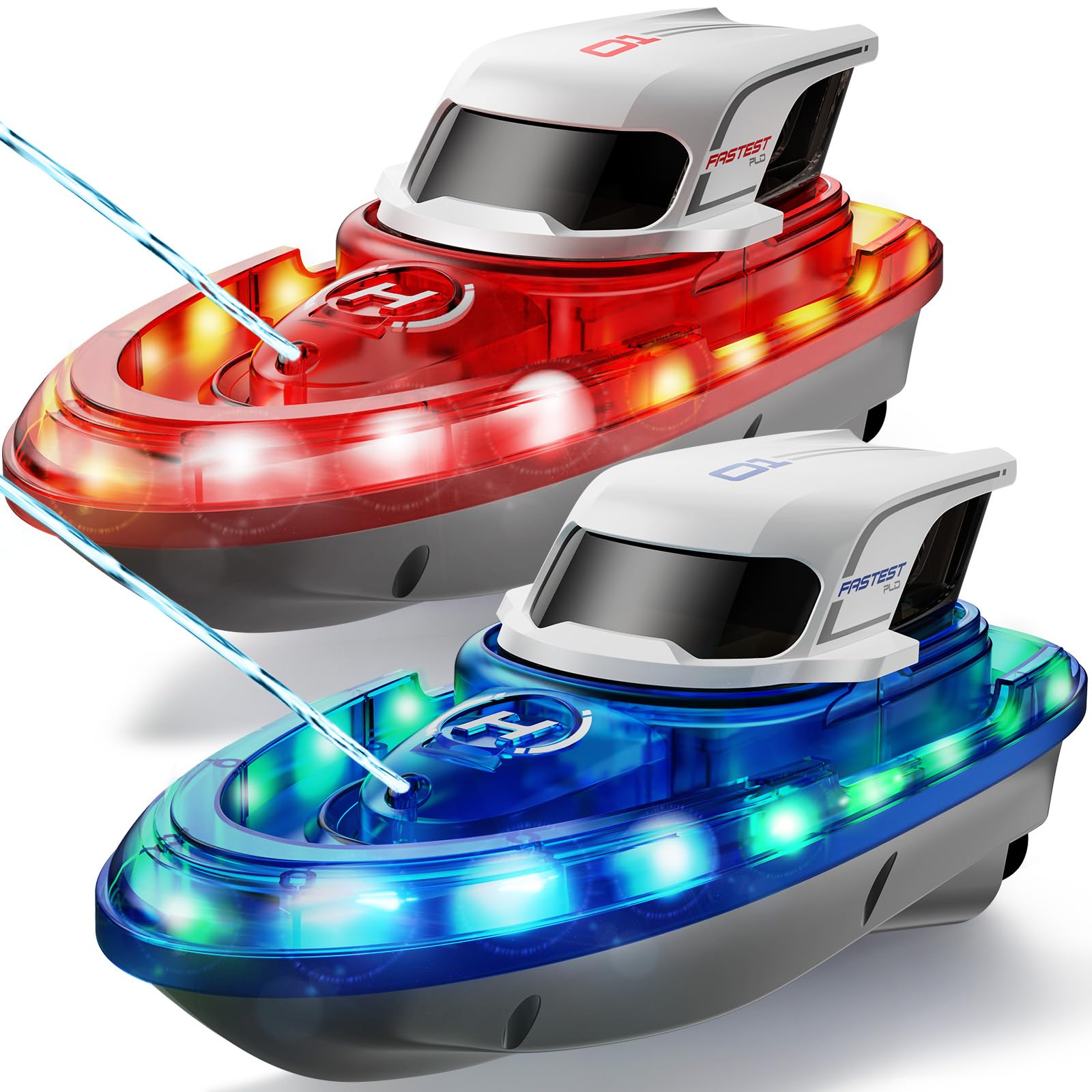 SYMA Juego de 2 botes teledirigidos para niños de 8 a 12 años, barcos de carreras RC con LED y spray de agua, 20 min por barco, 40 min en total, juguete para piscina y lago, regalo para niños y niñas