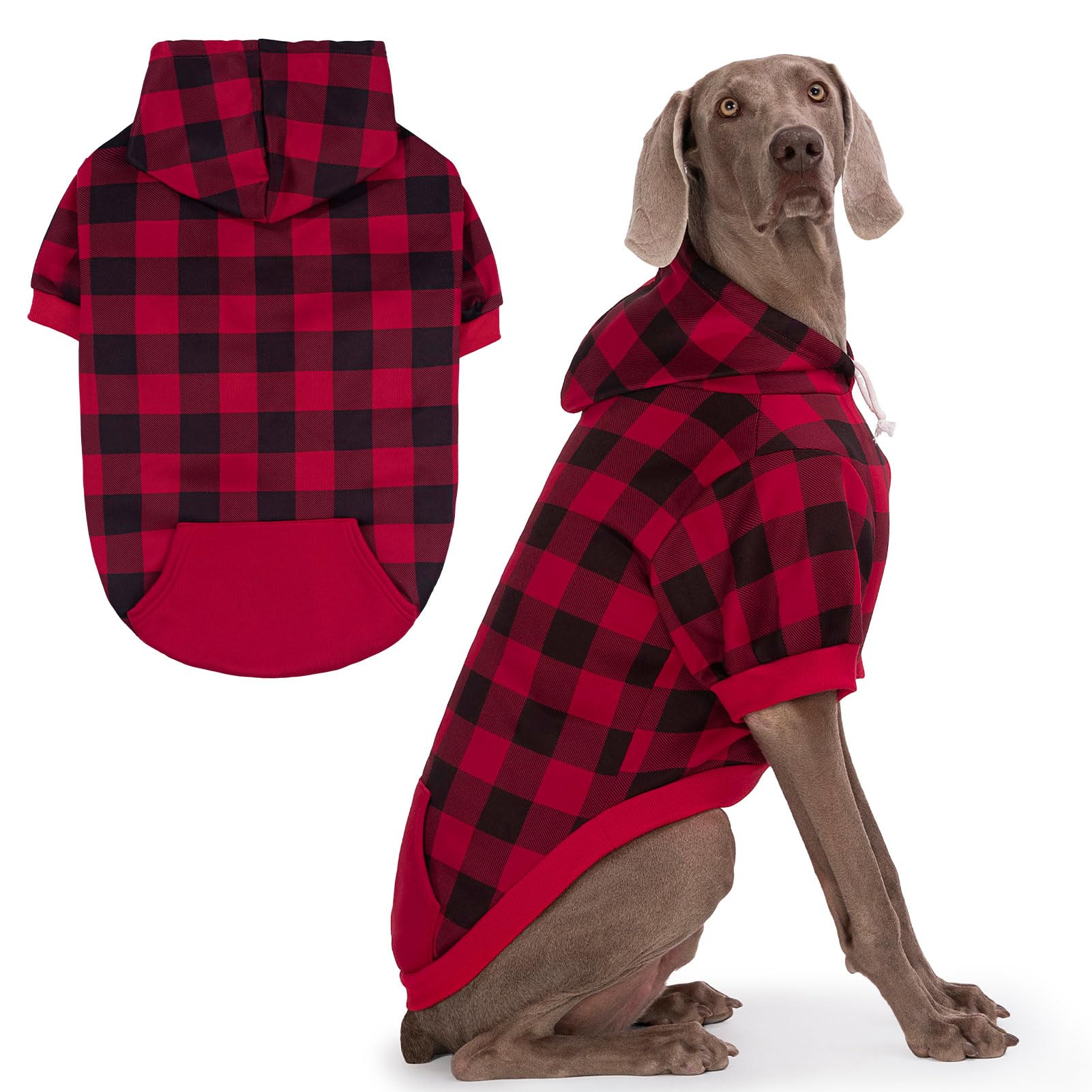 EXPAWLORER Plaid Dog Hoodie - British Style Warm Dog Sweater Shirt with Leash Hole,Pitbull Clothes Outfits,Winter Coat Apparel for All Breeds Puppy Girl Boy-Cat Apparel,Buffalo Check XX-Large — image 1