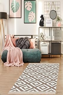 Pelangi Geometrik Baklava Dilimi Karo Desenli Dijital Baskı Yıkanabilir Kaymaz Taban Modern Salon Halısı, Vizon 180 x 300