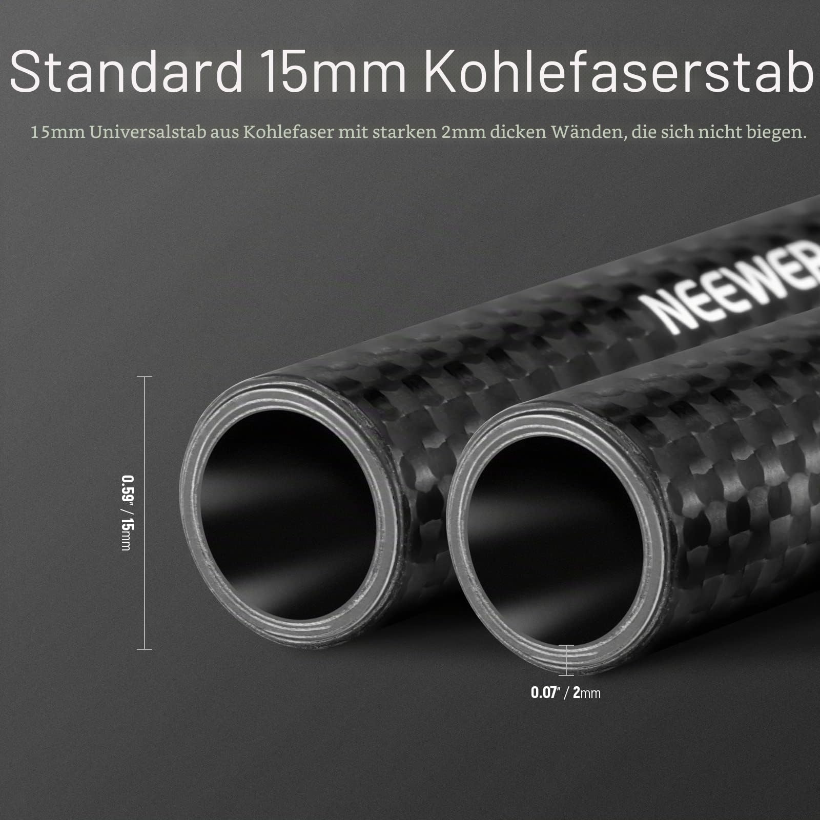 NEEWER 15 mm Rod Verlängerungsstangen aus Kohlefaser, 2 Stück, kompatibel mit SmallRig, kompatibel mit Tilta, 15 mm Schulterstützsystem, Follow Focus Schiene für DSLR-Kamera, SR002 (30 cm)