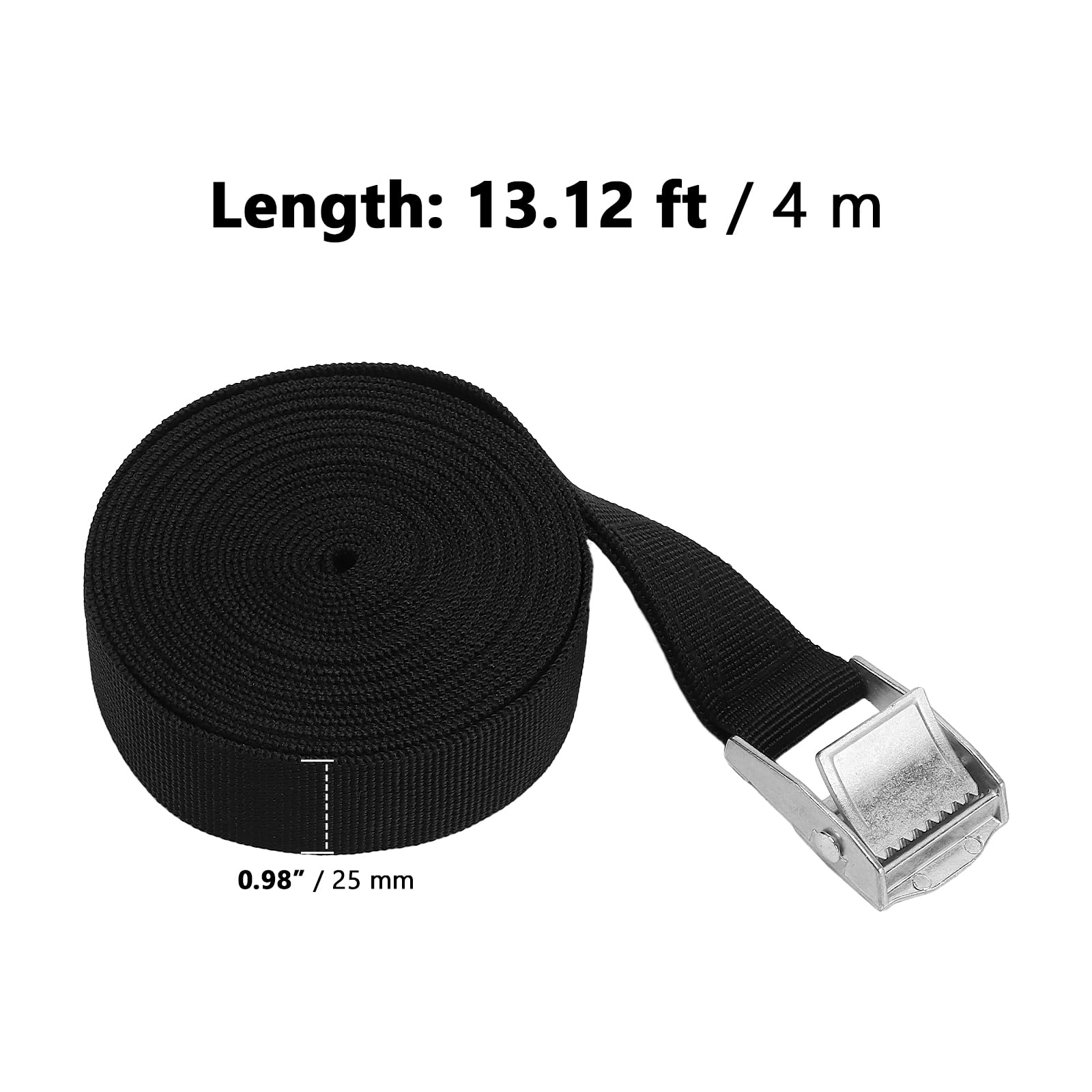 ZOENHOU 8 Pack 4m x 25mm Tie Down Straps, Adjustable Tensioning Belts with Buckles, Black Lashing Strap Cargo Strap for Motorcycle, Trucks, Trailer, Luggage — view 2
