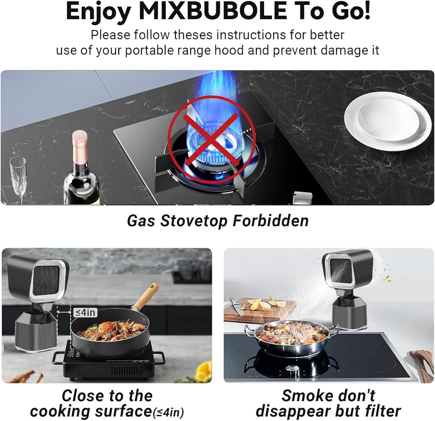 Portable Range Hood Portable Exhaust Fan for Kitchen with Adjustable Angle Height and 3 Detachabl Washable Filters 2 Speed and Low Noise Non Consumable Kitchen Exhaust Fan for Indoor BBQ Hot Pot RV