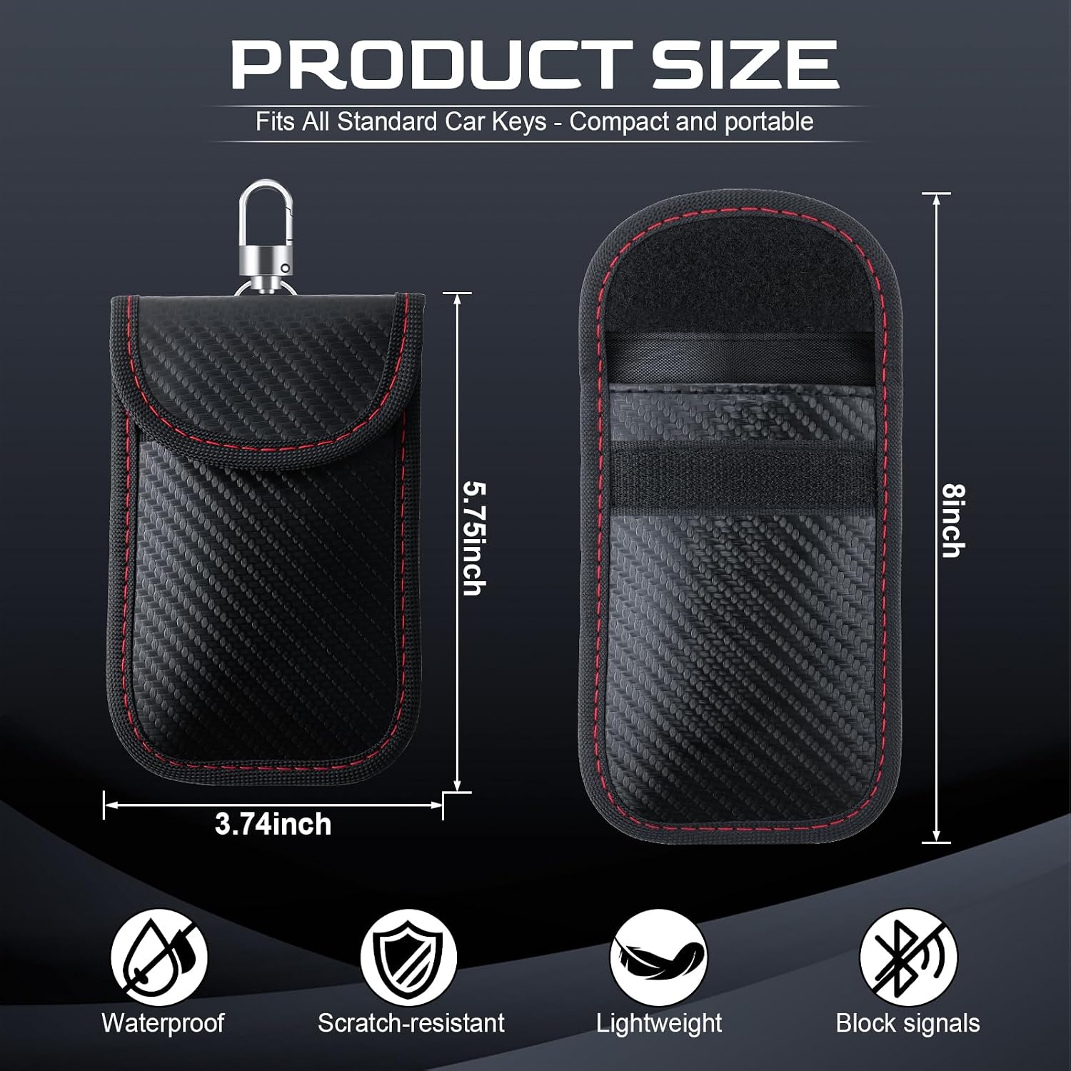 JUSTTOP Faraday Key Fob Protector (3.74'' x 5.75''), Car RFID Signal Blocking Pouch, Anti-Hacking for Car Key Fob Cover, Double-Layer Carbon Fiber Material Anti-Theft Faraday Bag (2 Pack)