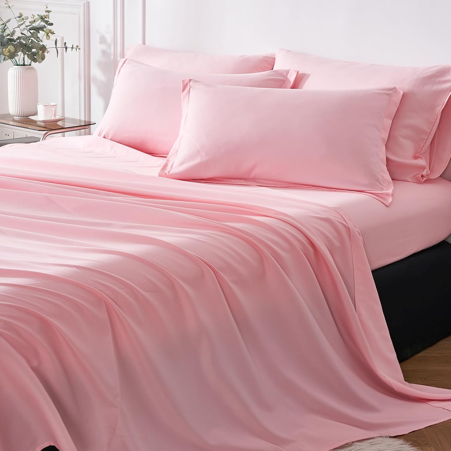 WURUIBO Comforter Set Full Size, Pink 7 Pieces Bed in a Bag, Ultra Soft Full Bedding Set, Bed Set for All Seasons, Bed in a Bag with Comforter, Flat Sheet, Fitted Sheet, Pillowcases, Pillow Shams