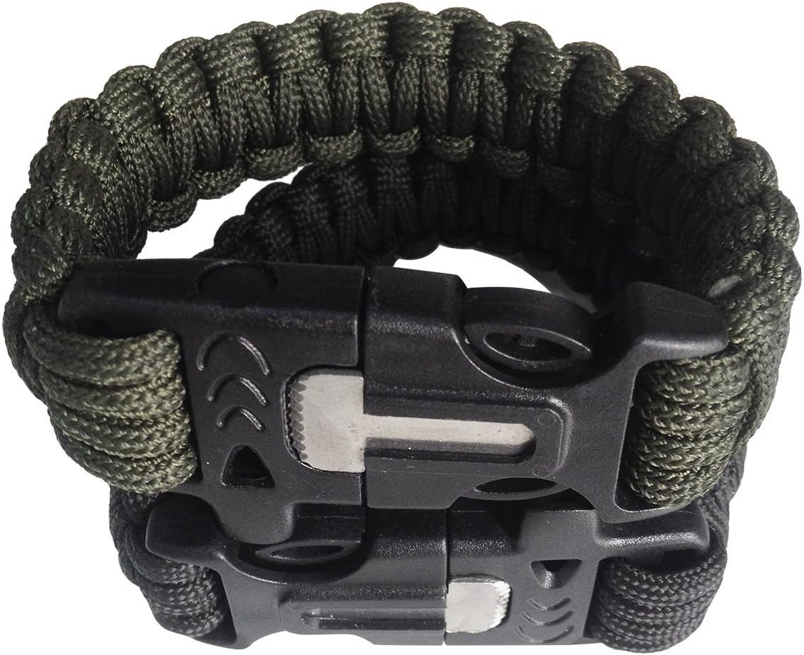 Attmu 2 Pack Outdoor Survival Paracord Bracelet with Fire Starter Scraper Whistle Kits
