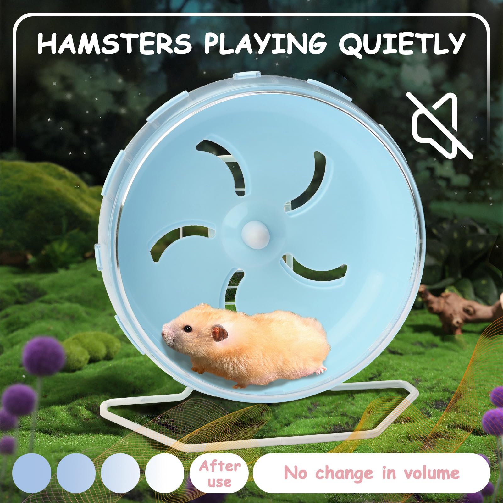 Roue silencieuse pour hamster bleue de 21,3 cm avec support réglable en hauteur, roues d'exercice silencieuses pour hamster, chinchilla, jouets de course pour petits animaux, accessoires de cage pour