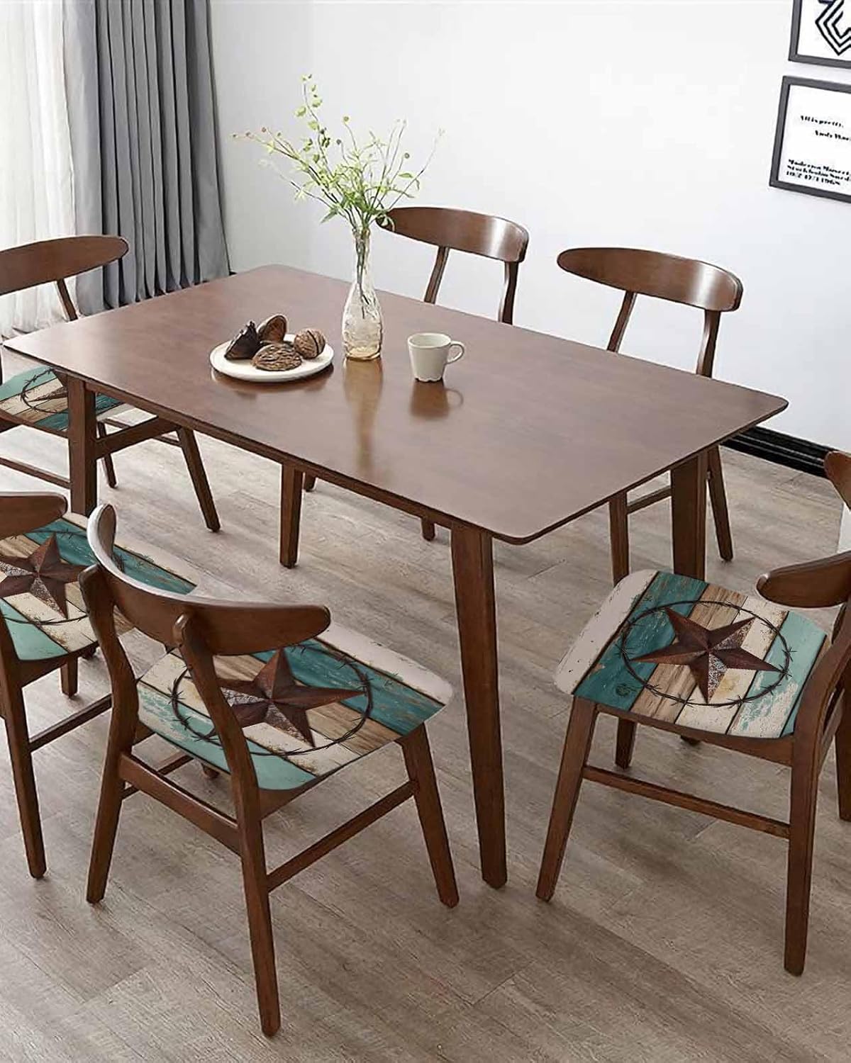 Savannan Dining Room Chair Seat Covers Set of 4, Texas Star Retro Board Seamless Removable Stretch Chair Seat Cushion Slipcovers Protector for Holiday Party Festival Decoration Country Wood Grain