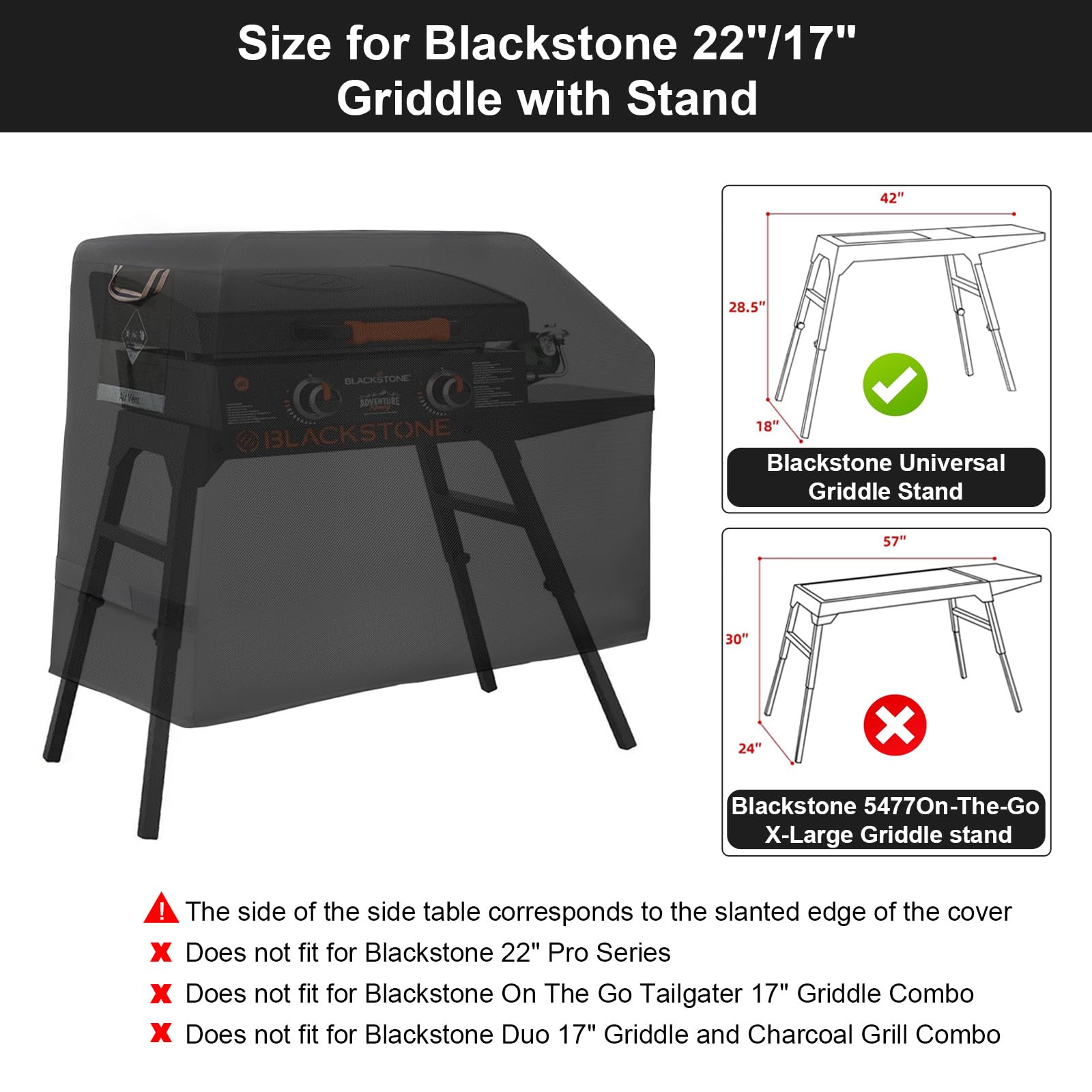 PasWith Griddle Cover for Blackstone 22 inch with Hood & Stand?Upgraded-Encrypted 600D Fabric? Waterproof UV & Fade Resistant Griddle Cover for Blackstone 17 and 22 inch Grill with Straps & Air Vents