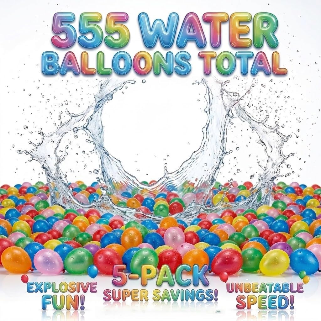 A2Z Super Fast Fill Water Balloons with Tap Adaptor 555 PCS Quick Fill Self Sealing Balloons Multicolour PVC Summer Garden Outdoor Water Fight Party Toys for Kids and Adults