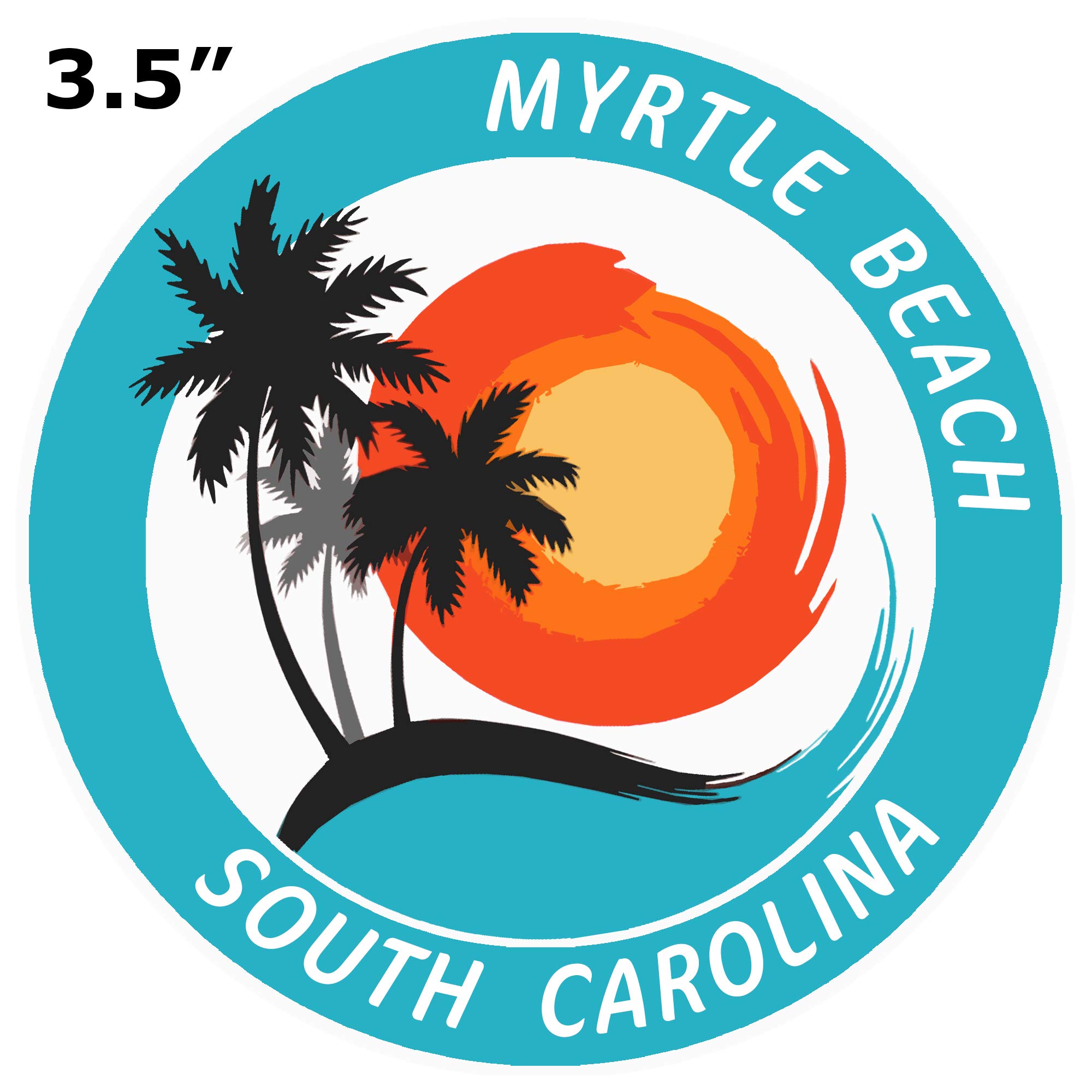 Myrtle Beach, South Carolina Tropical Scene Decorative Car Truck Window Sticker Decal Vinyl Die-Cut Badge Emblem Vacation Souvenir Travel Gear Ocean Island Beach