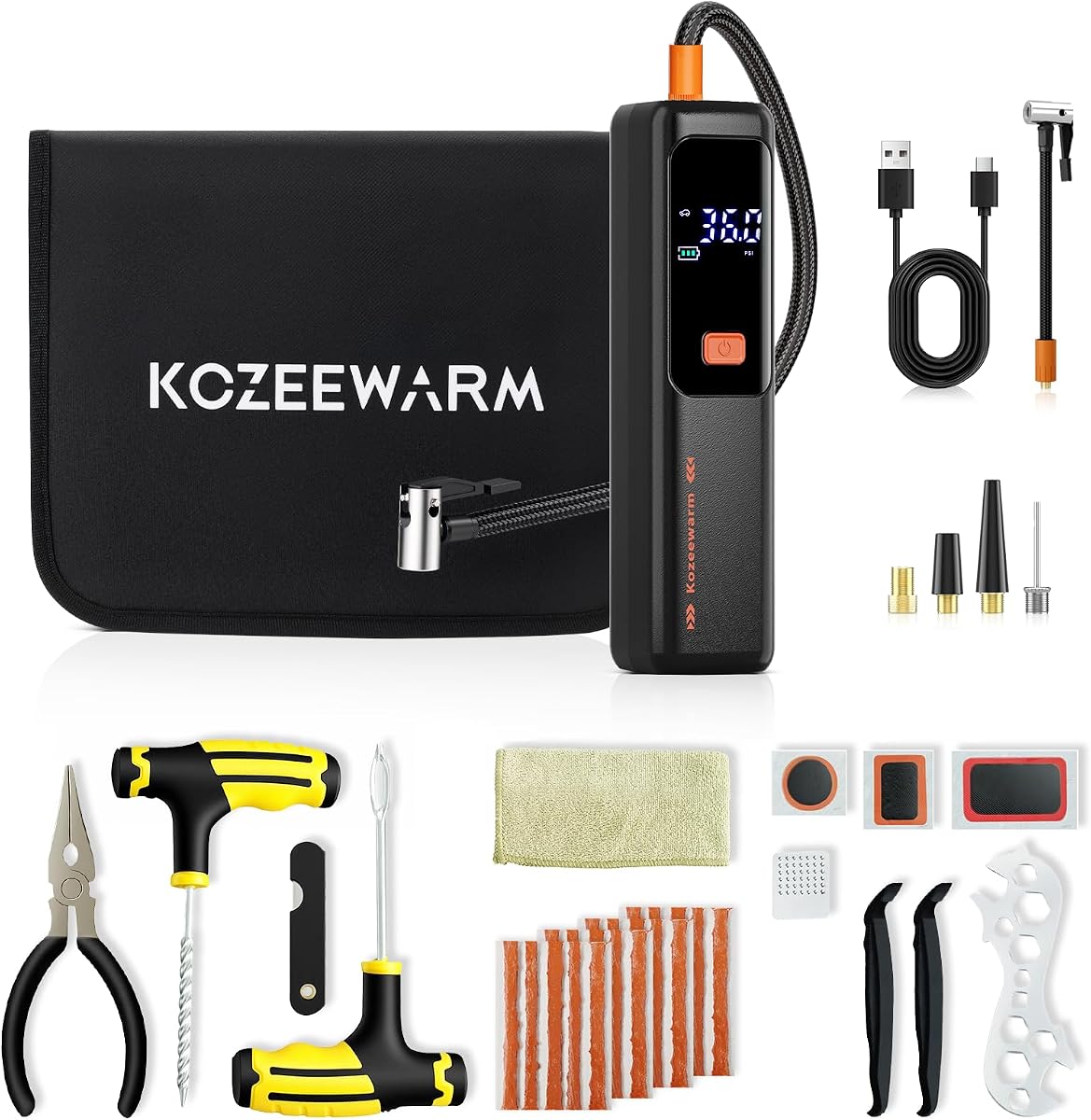 Tire Repair Kit with Air Compressor - 150PSI Portable Air Pump, Tire Plug Kit to Fix Punctures and Plug Flats, Universal Tire Repair Tools for Car, Truck, Jeep, ATV, Tractor, Trailer