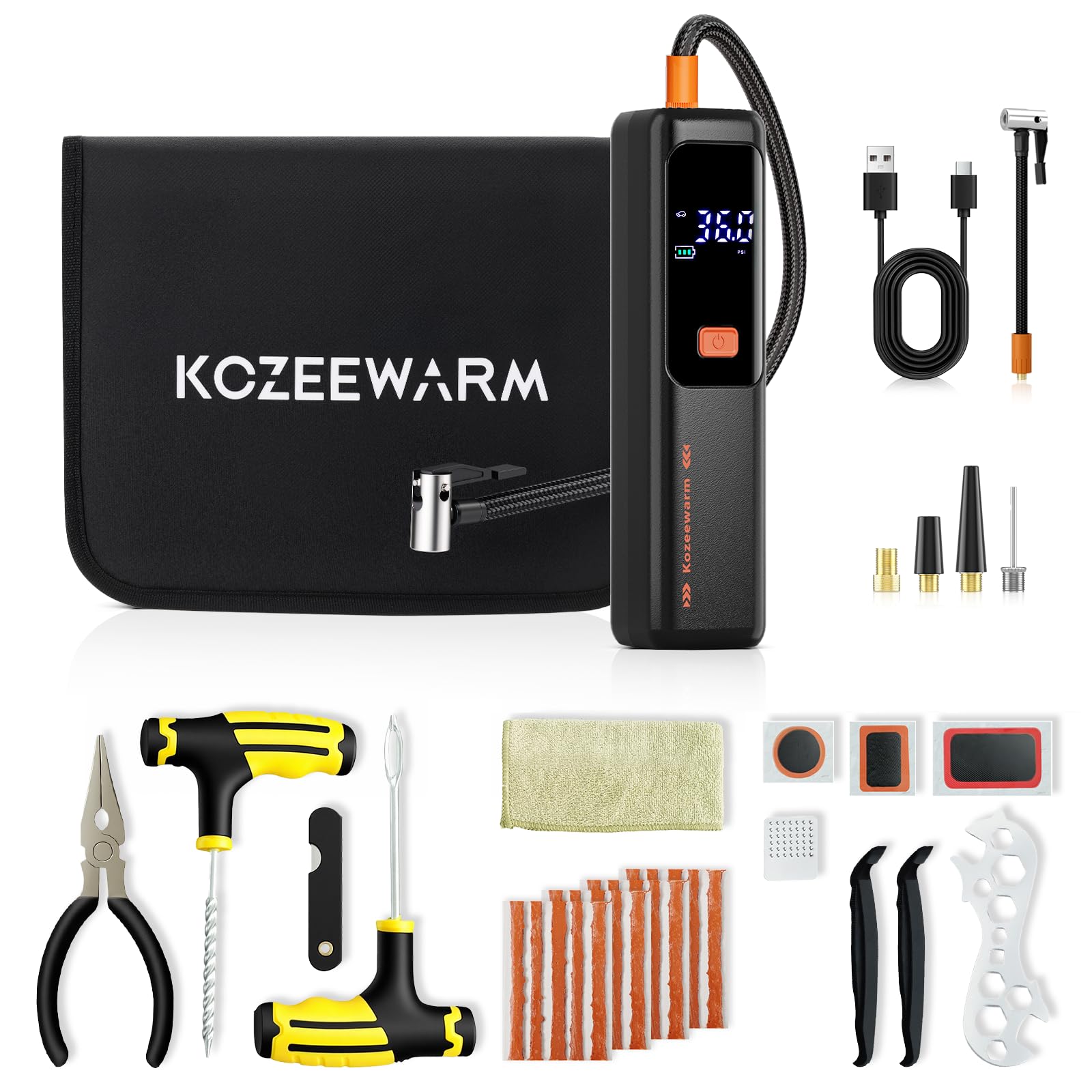Flat Tire Repair Kit - Air Compressor Included -1