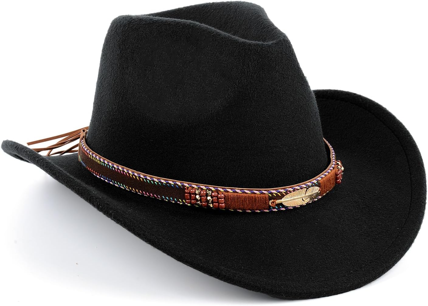 SIGONE Western Cowboy Hat Wide Brim Outdoor Soft Felt Hat Classic Black Cowboy Hat for Men, Black, uk 2