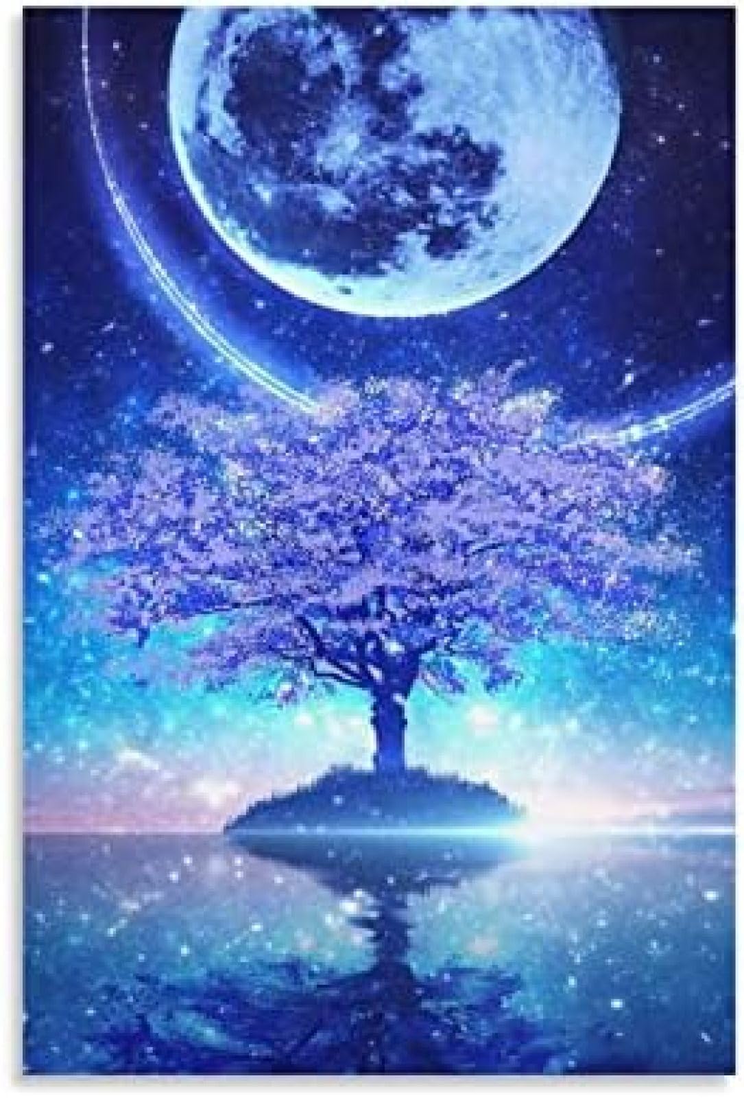 Amazon.co.jp: 桜 海 星空 満月の夜空 美しい アートパネル ポスター