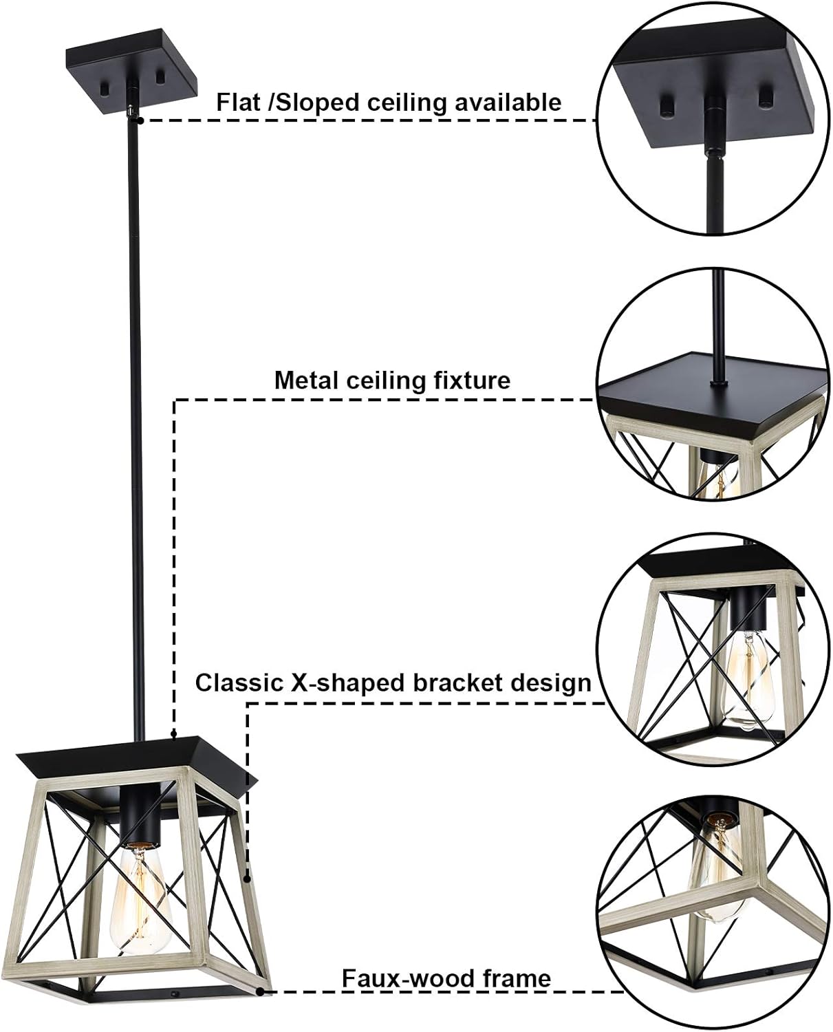 Exclusive LUBURS Kitchen Island Lighting, Farmhouse Linear Chandelier, Black Lantern Foyer Lighting Chandeliers, Vintage Pendant Ceiling Lamp for Dining Room Kitchen Living Room Farmhouse (1-Light)
