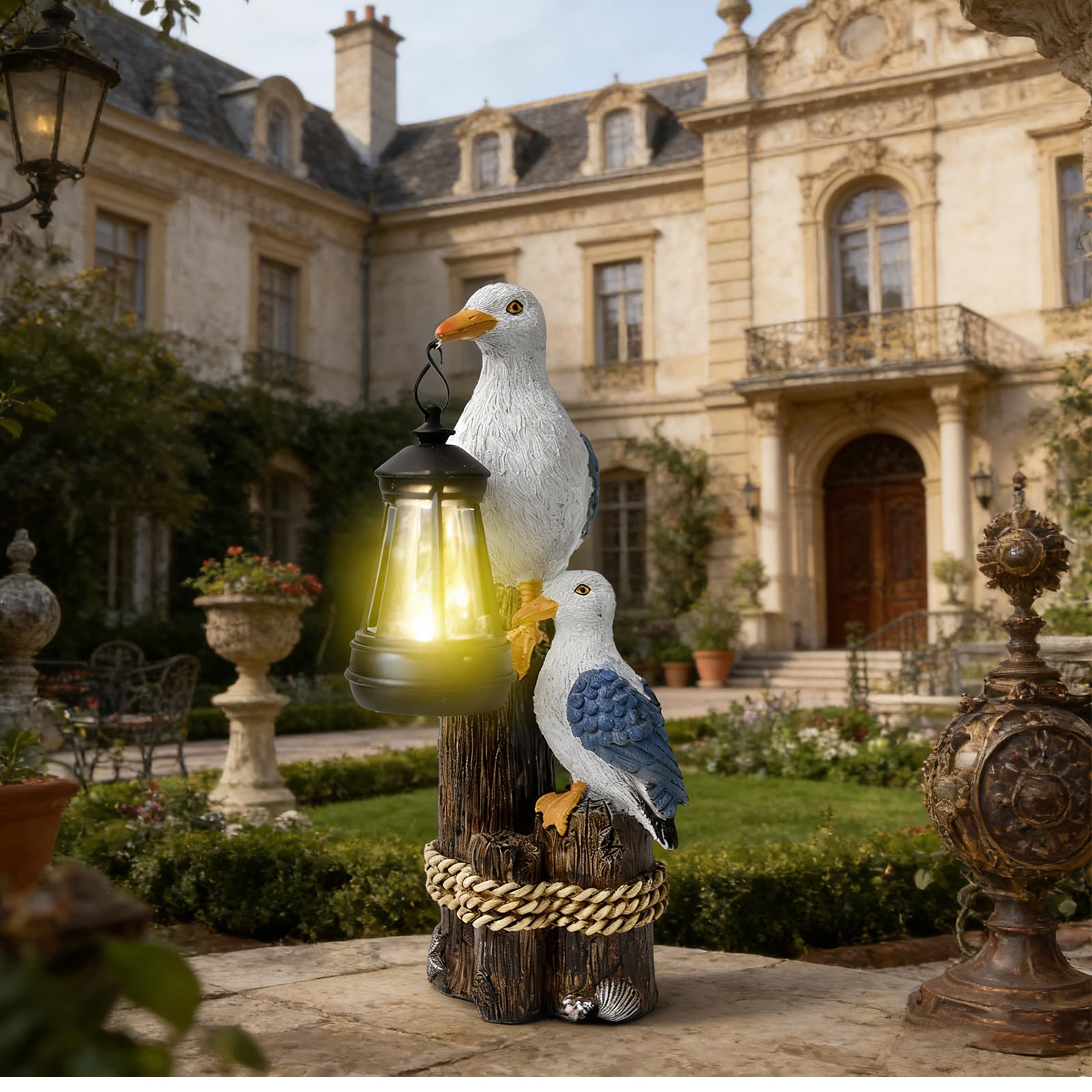 Statua solare da giardino a forma di gabbiano, lanterna a LED, impermeabile, decorazione da giardino, per esterni, balcone, terrazza, giardino, statua in resina, faro, decorazione marittima
