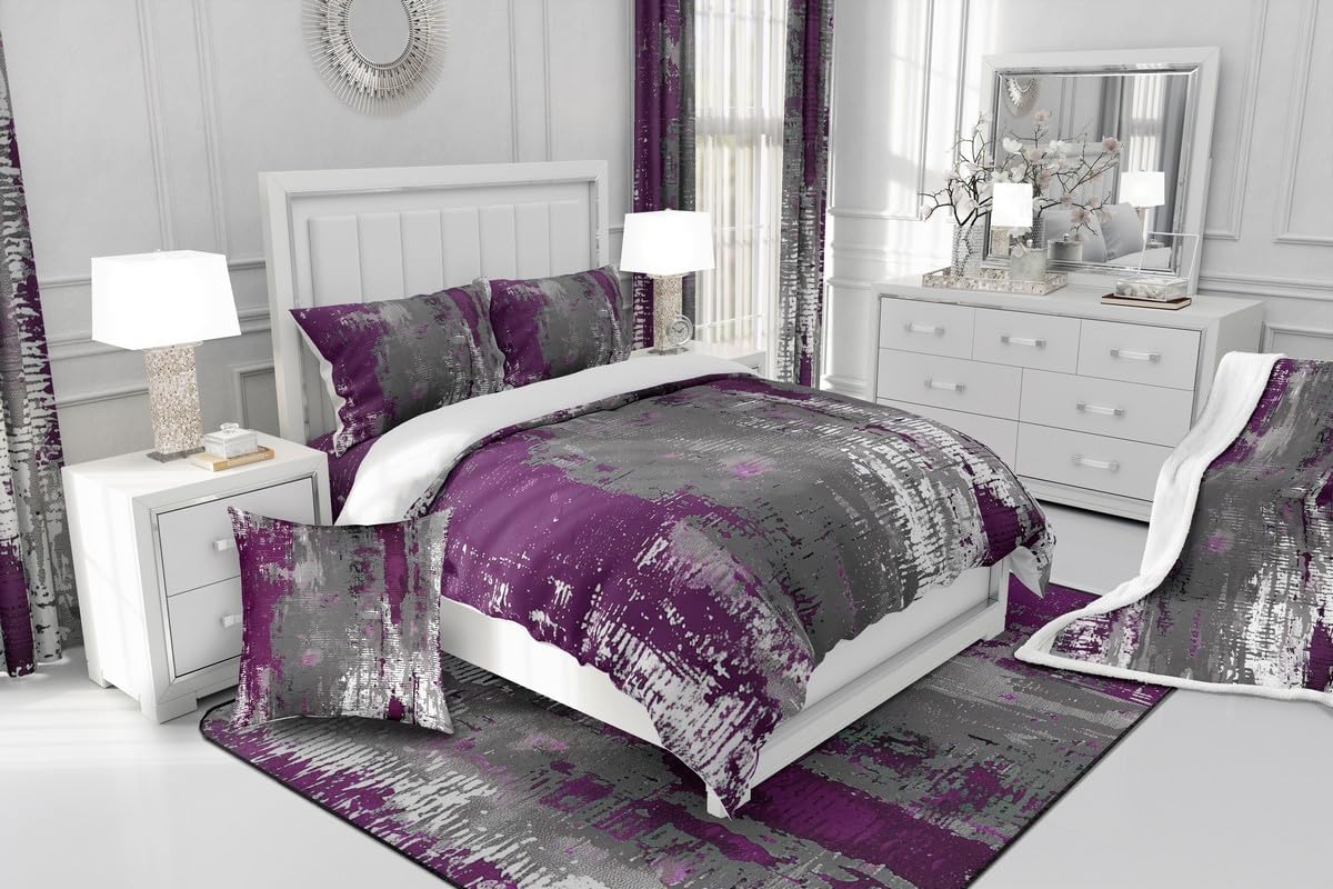 Abstract Marble Duvet Cover Set Toddler Size,Gray and Purple Bedding Set for Kids Boys Girls Room Decor,Retro Tie-dye Comforter Cover,Watercolor Quilt Cover with 1 Pillowcase(No Comforter)