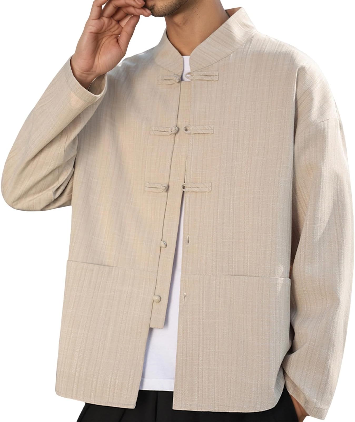 Cotton Linen Tangzhuang Men's Hanfu Chinese Coats Kung Fu Tai Chi Jacket Spring Summer Coat Chinese Tang Suit Chinese Button Down Cardigan Jackets Traditional