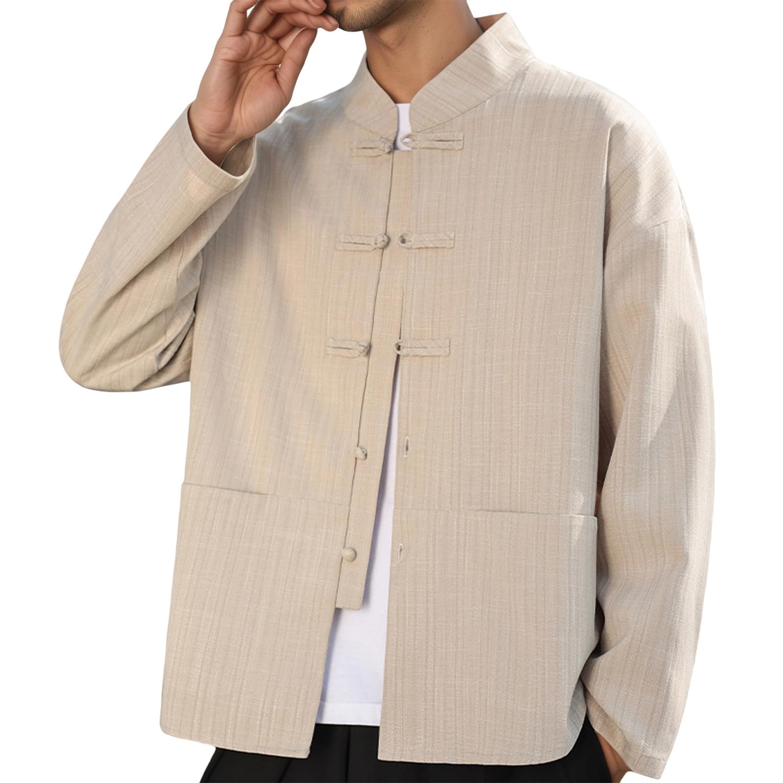 Cotton Linen Tangzhuang Men's Hanfu Chinese Coats Kung Fu Tai Chi Jacket Spring Summer Coat Chinese Tang Suit Chinese Button Down Cardigan Jackets Traditional