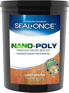 Seal-Once Nano+Poly Penetrating Wood Sealer with Polyurethane - Premium Waterproof Sealant - 5 Gallon & Light Brown