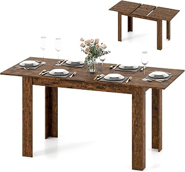 GIANTEX Extendable Dining Table for 4/6/8, 47"-62" Farmhouse Kitchen Table, Space-Saving Transformer Table for Dinette, Home Office, Living Room, Small Space Rustic Brown