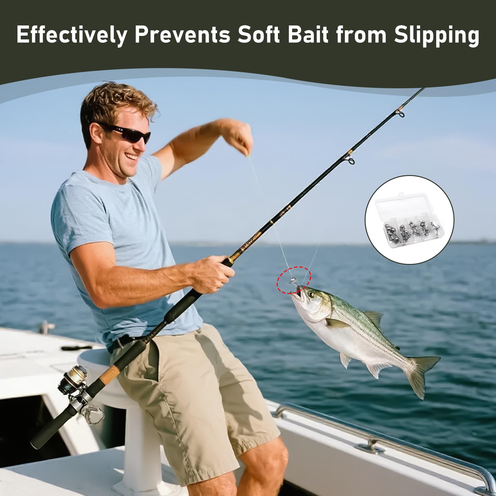 24 Piezas Cabezas Plomadas Pesca, Kit Jig Head 3,5g 5g 7g 10g 14g, Anzuelos Púas Alta Resistencia en Acero al Carbono, Anzuelo para Cebo Suave con Caja Almacenamiento para Pesca en Agua Dulce Salada