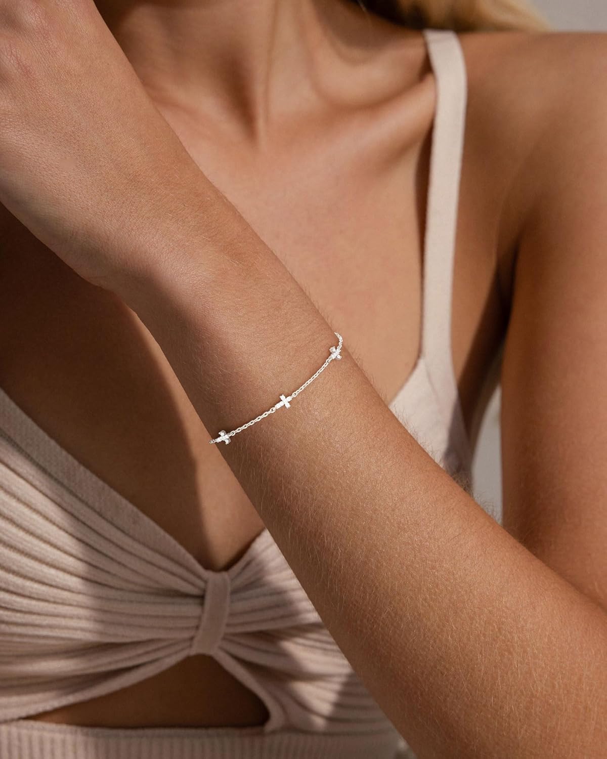 FUNEIA Dainty Silver Gold Bracelets for Women Trendy Non Tarnish 14K Gold Plated Waterproof Diamond Bracelets Cute Stackable Heart Butterfly Clover Cross Evil Eye Charm Bracelet Stack Jewelry Gifts - Image 8