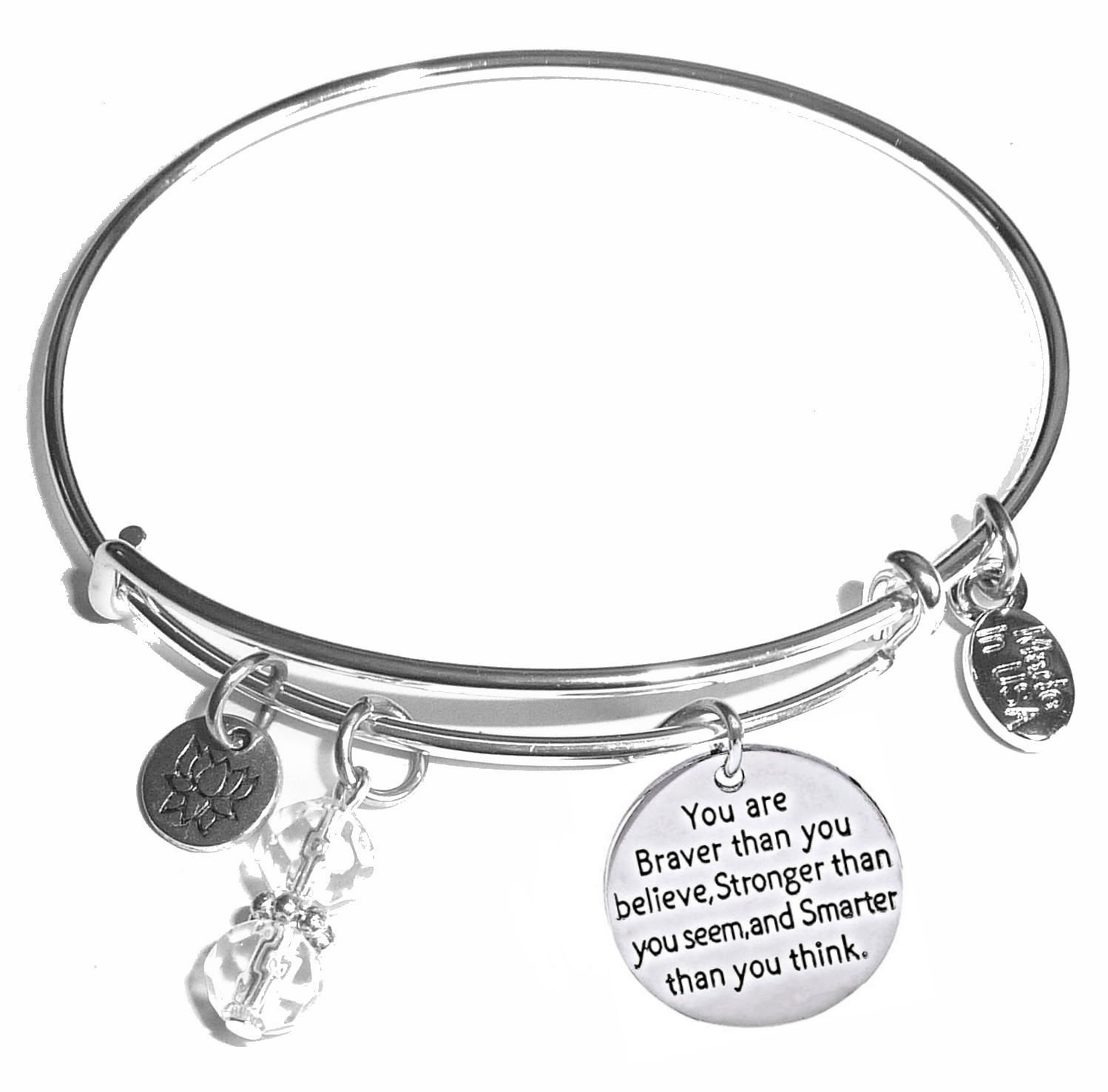 Women's Made In USA Stainless Steel Message Charm Expandable Wire Bangle Bracelet, Popular, Stylish and Trendy, Arrives in a Gift Bag.