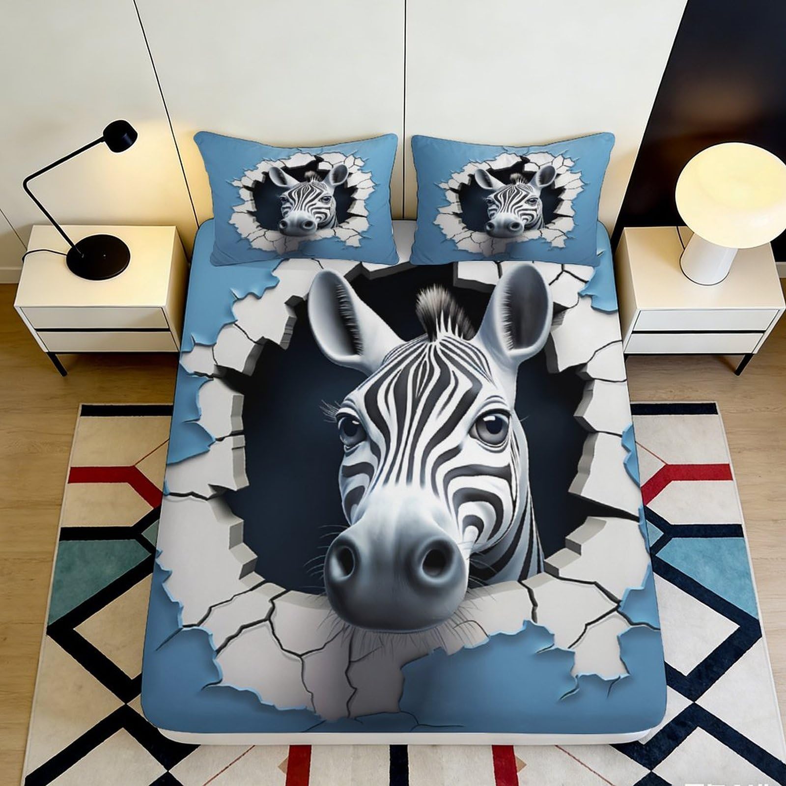 3D Printed Zebra Pattern Fitted Sheet Microfiber Soft Breathable 3D Printed Animal Design Mattress Cover for Bedroom Dormitory Guest Room Protection 90x200x25cm