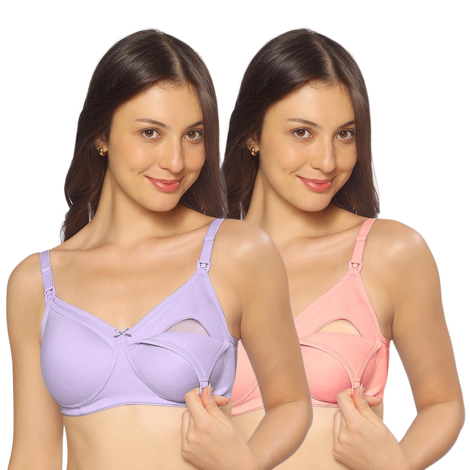 momtobe Women's Cotton Multicolor Full Cup Non-Padded Feeding Bra/Nursing Bra/Maternity Bra Combo - Pack of 2 (Pastel Lavender-Blush Peach)-picture-24