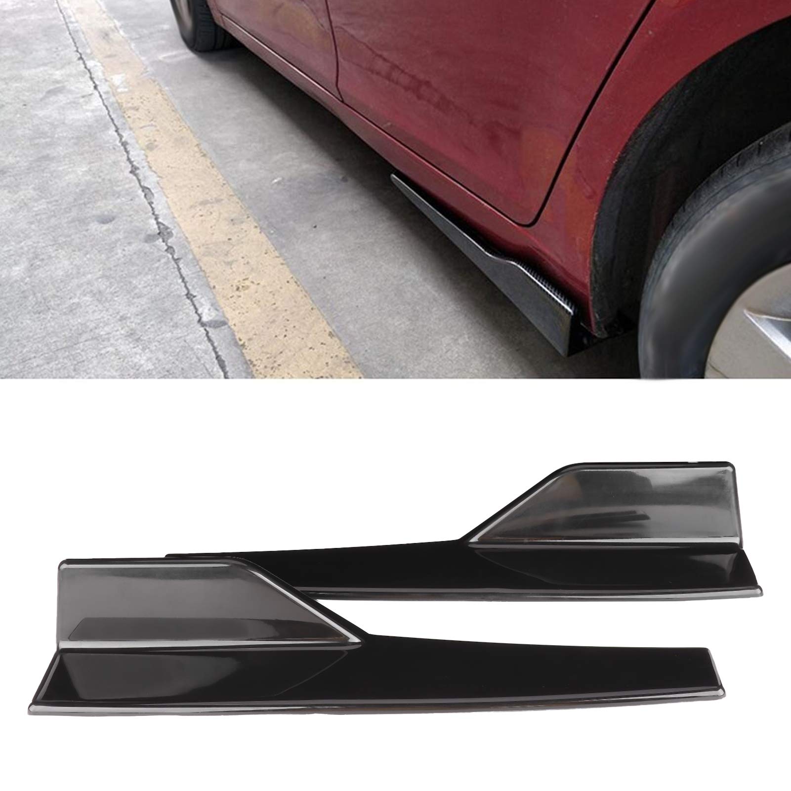 EBTOOLS Faldones laterales universales para coches Par Faldón lateral universal Divisor de balancines Difusor de ala lateral Kit de carrocería de coche Negro brillante 17.7x3.3in