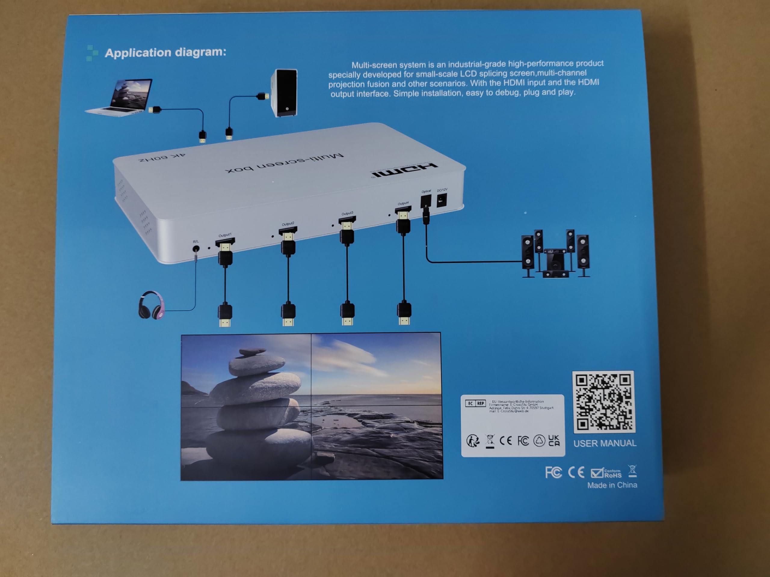 Video Wall Controller 2x2 4K60HZ,HDMI 2.0 TV Wall Controller, Support 3840x2160@60Hz Inputs 4 Output Wall TV, 2x2 1x2 2x1 1x3 3x1 1x4 14 modes,remote&RS232 control,with Out Audio & Memmory Function