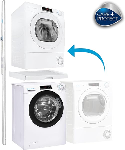CARE+PROTECT Universal Overlay Kit for Washing Machine Depth 47 to 62 cm and Standard Size Tumble Dryers with Sliding Shelf - Space Saving - White - Rounded Front - 5