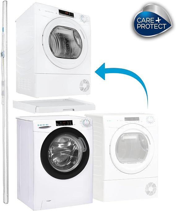 CARE+PROTECT Universal Stacking Kit for Washing Machine and Tumble Dryer with Pull-Out Sliding Shelf, Space-Saving, with Safety Strap & Wall Fixings, Suitable for Rounded-Top Washers, Depth 47-62cm | Space-Saving Tumble Dryer Stacking Kit with Safety Strap & Wall Fixings, Suitable for Rounded-Top Washers with Depth 47-62cm [Energy Class A+]