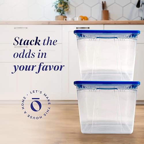 Vista 120 de Homz - Contenedores de plástico para almacenamiento, con tapas blancas, 6 cuartos de galón, transparentes, apilables Tapa azul,Tapa gris,Tapa blanca