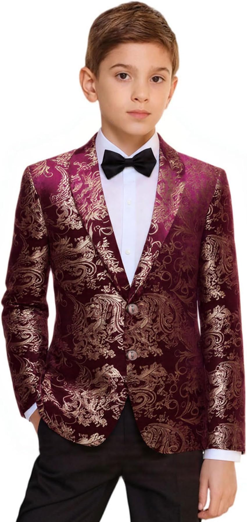 Boys Jacquard Suits Slim Fit Tuxedo Suit Notch Lapel 2 Pieces Suit Set Jacket Pants for Party Formal Wear