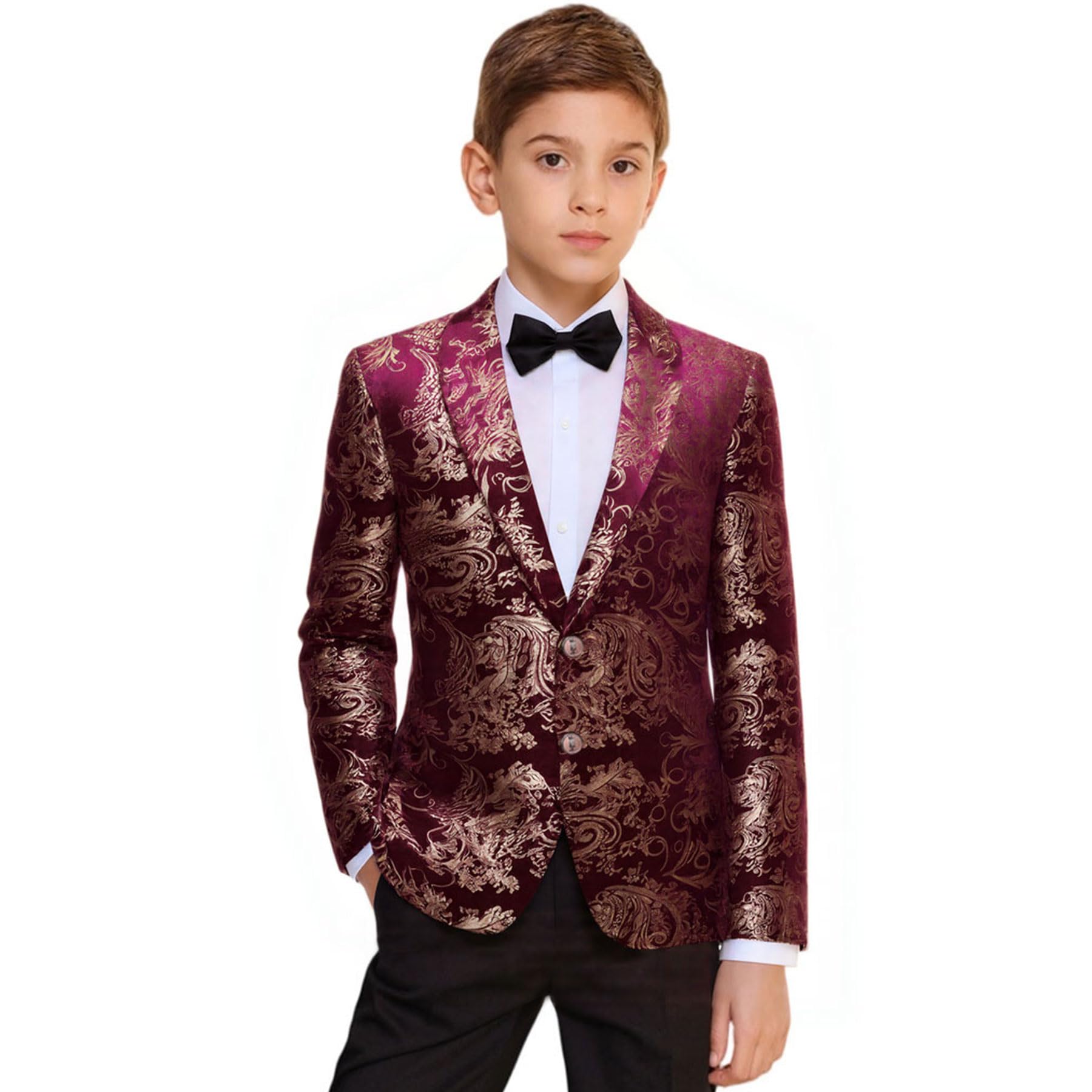 Boys Jacquard Suits Slim Fit Tuxedo Suit Notch Lapel 2 Pieces Suit Set Jacket Pants for Party Formal Wear