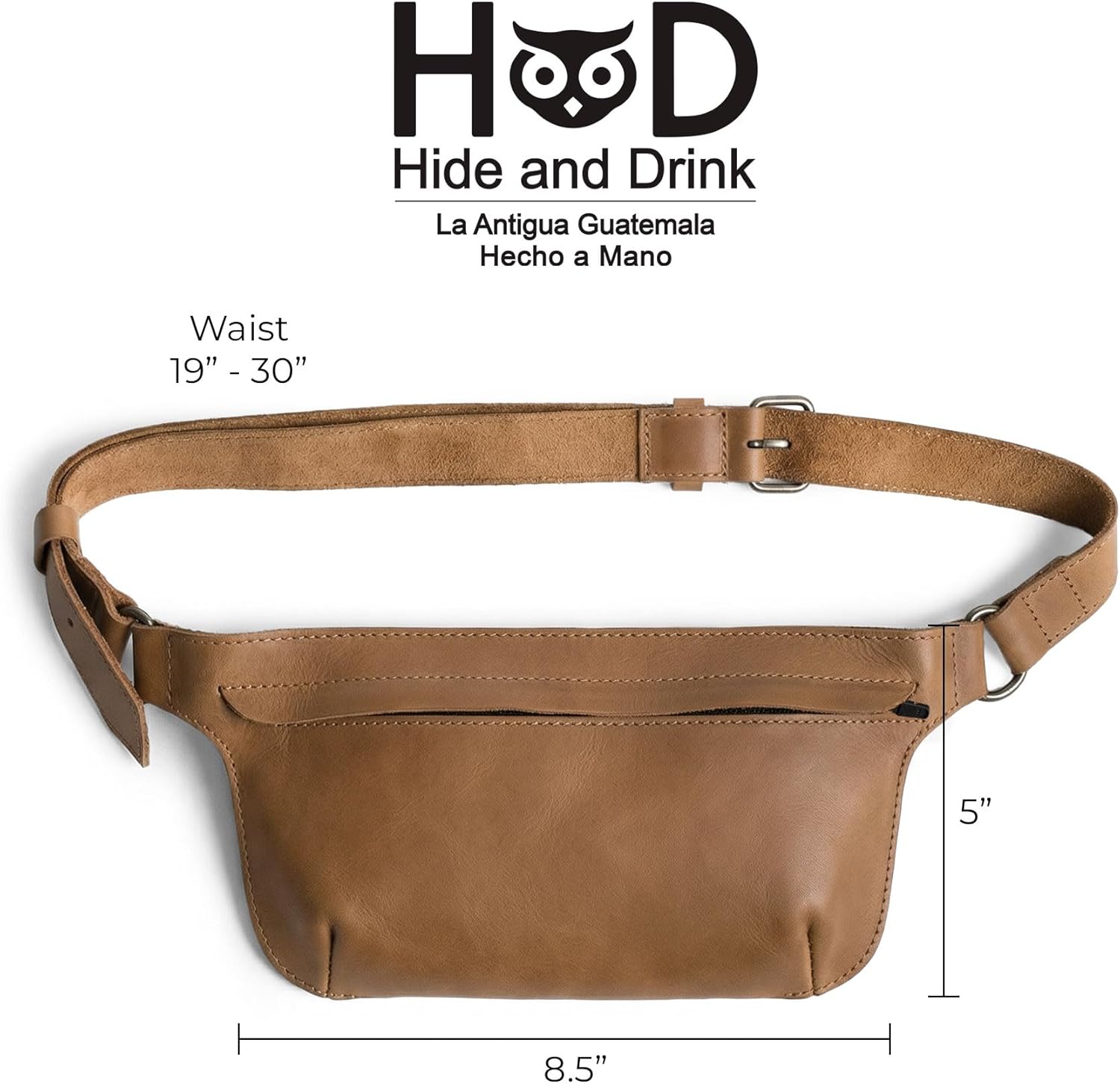 Hide & Drink, Rectangular Fanny Pack, Narrow Waist Bag with Adjustable Strap, Phone Holder, Cable Case, Accessories, Full Grain Leather, Handmade, Single Malt Mahogany
