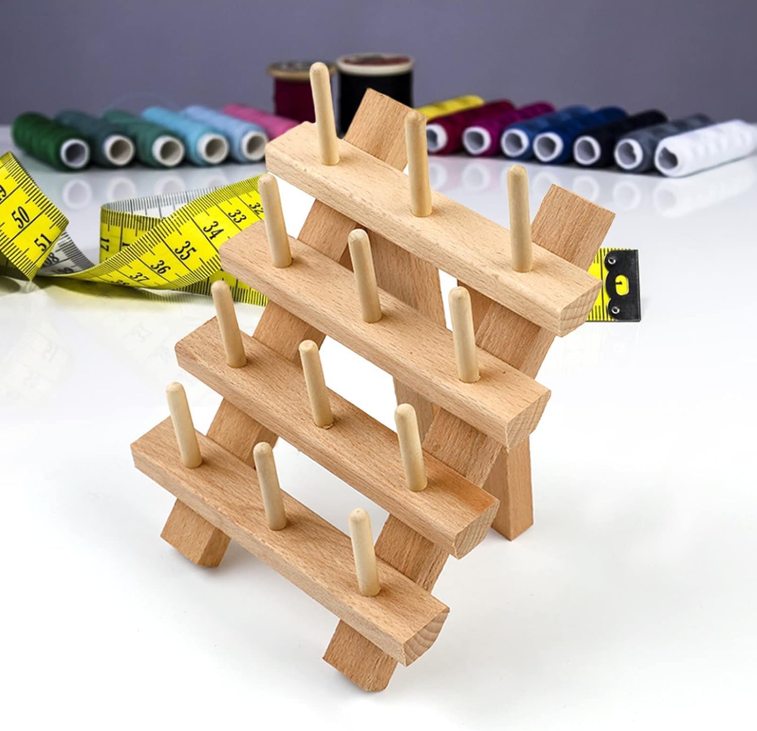 Joyeee Wooden Thread Spool Holder Rack for 12 Spools, Small Foldable Sewing Storage Organizer Rack for Sewing Threads Organizer, Embroidery Quilting for Adults Basic, Women Birthday Gift Ideas