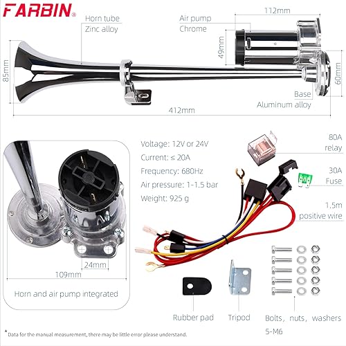 Miniatura 27 de FARBIN Kit de bocina de aire de 12 V 150 db, bocina de tren para coche, bocina de aire para camión, bocina de camión ruidosa con interruptor