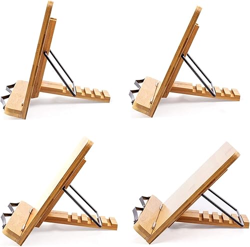 Miniatura 8 de Soportes y soportes grandes de bambú de 15 pulgadas XL para leer manos libres en la cama, libro de cocina, libro de texto, ley, con soporte para
