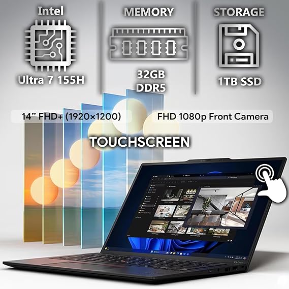 Lenovo ThinkPad X1 Carbon Gen 12 Business Laptop, Intel 16-Core Ultra 7 155H, 14 FHD+ Touchscreen, 32GB DDR5 RAM, 1TB SSD PCIe, WiFi 6E + BT, Backlit KB, FHD Webcam, Windows 11 Pro - Black
