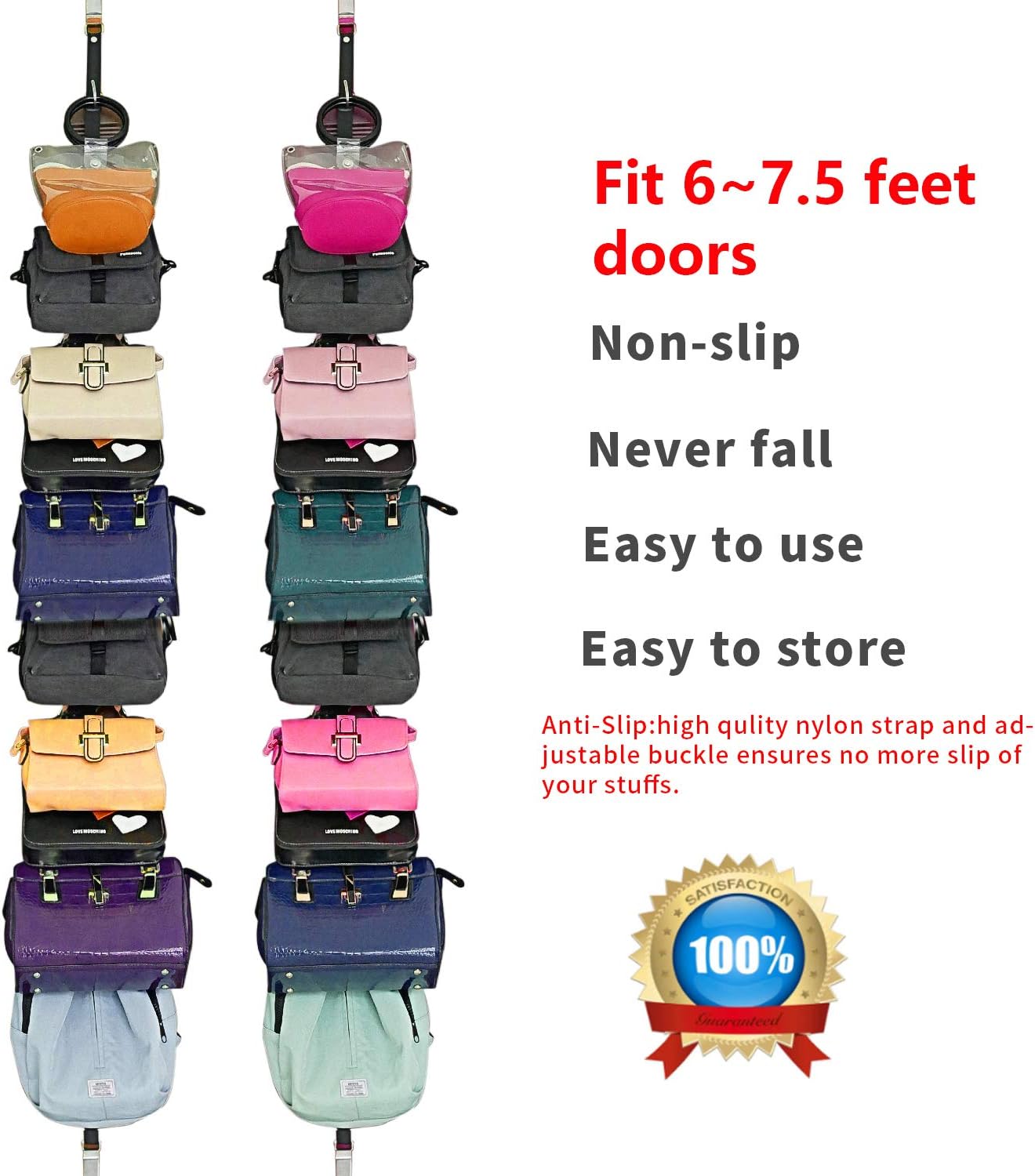 Bag-Organizer-Rack for Door-Hanger Purse-Holder - 20 Hooks for Handbags 2Pcs (Black, 2PCS(Fit Door Thickness 1.3-1.5"))