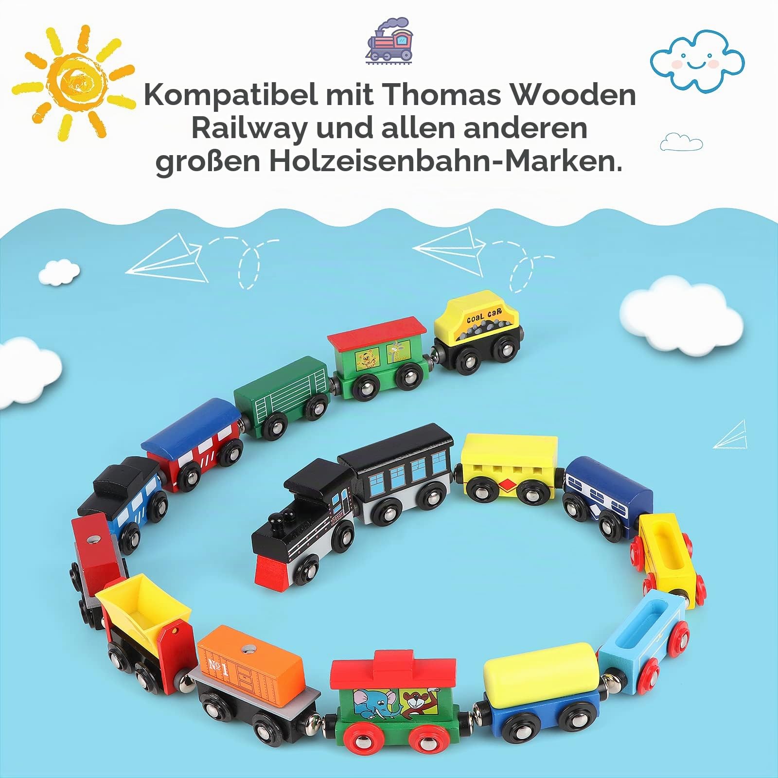 16-teiliges Holzeisenbahn-Set Magneteisenbahn-Set für Mädchen und Jungen