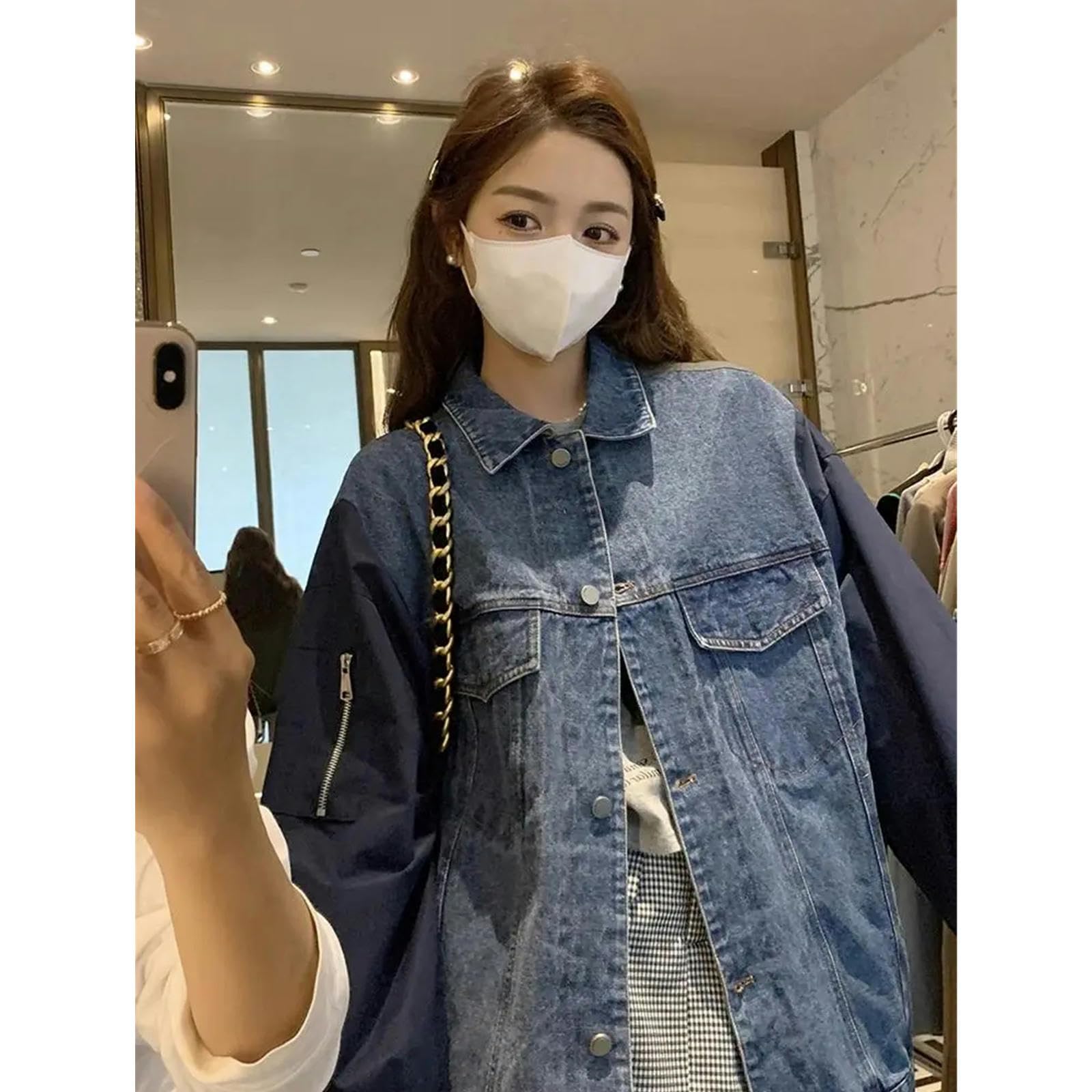 Giacca Uomo Giacca Patchwork in Denim per Giacche per Abbigliamento da Donna Autunno Primaverile Femminile per Donna Giacca di Jeans da Donna