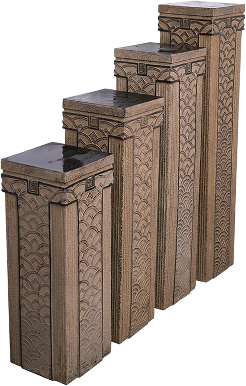 ARCVOX Traditional Asian Chinese Garden Pedestal Column, Synthetic Stone Design, Versatile Pedestal for Home and Garden Decor(Size L)