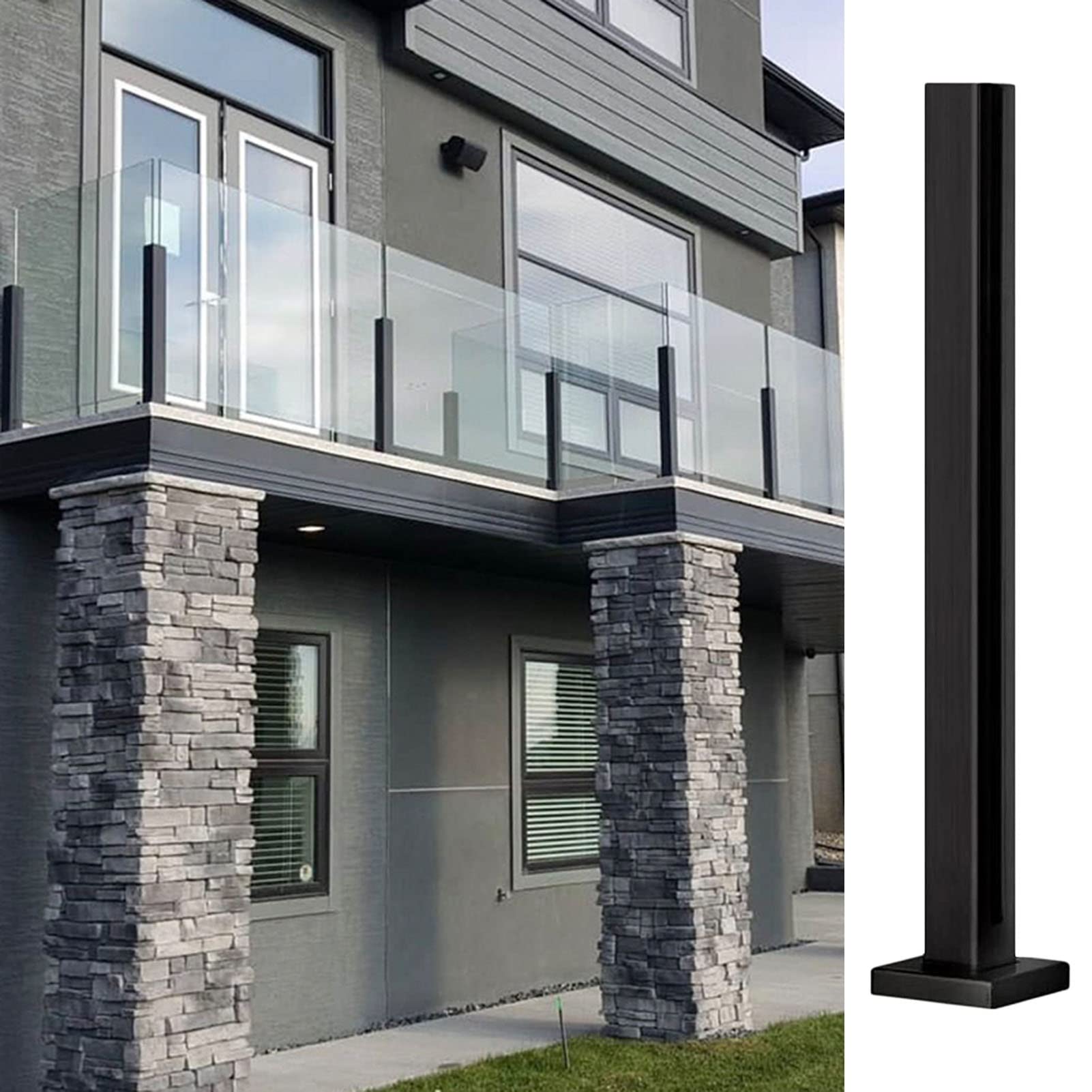 Glass Panel Fencing Railing Post System Deck Balcony Railing Post for 10/12mm Thick Glass Panels, Heavy Duty Stainless Steel Glass Balustrade Systems, 60/80/100/120/130 cm Tall ( Color : End Post , Si